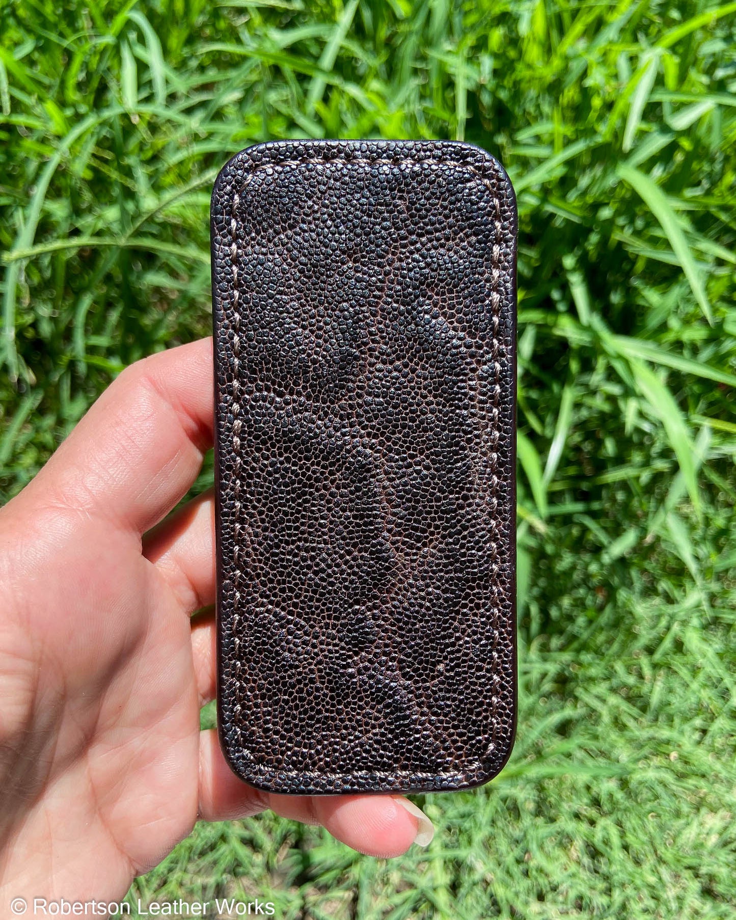 Schmedium Nicotine Elephant Leather Knife Slip, Brown Stitching