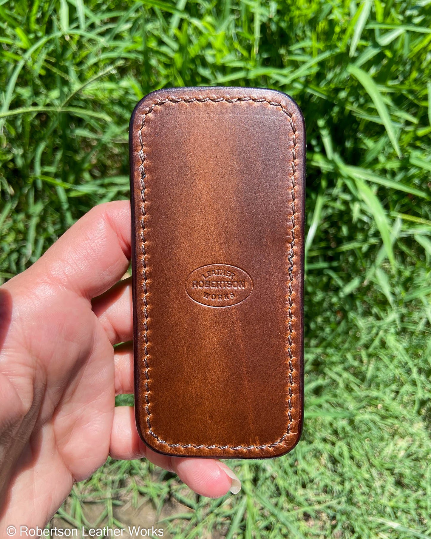 Schmedium Nicotine Elephant Leather Knife Slip, Brown Stitching