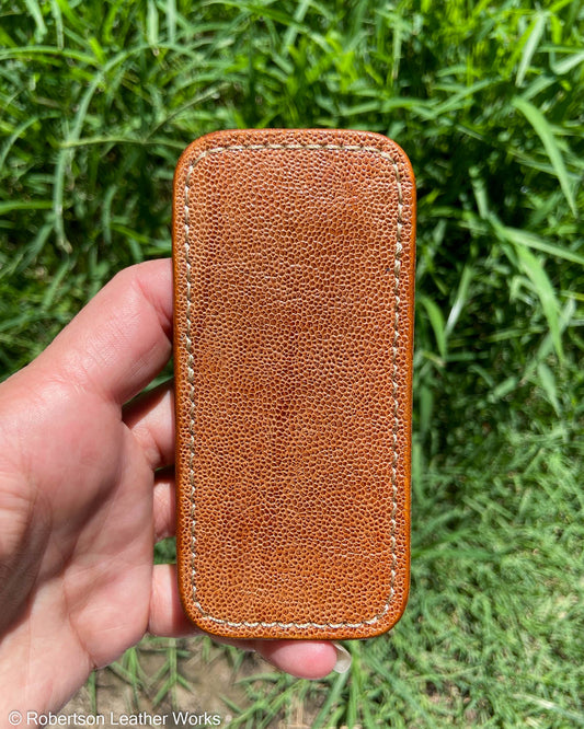 Schmedium Glazed Whiskey Elephant Leather Knife Slip, Cream Stitching