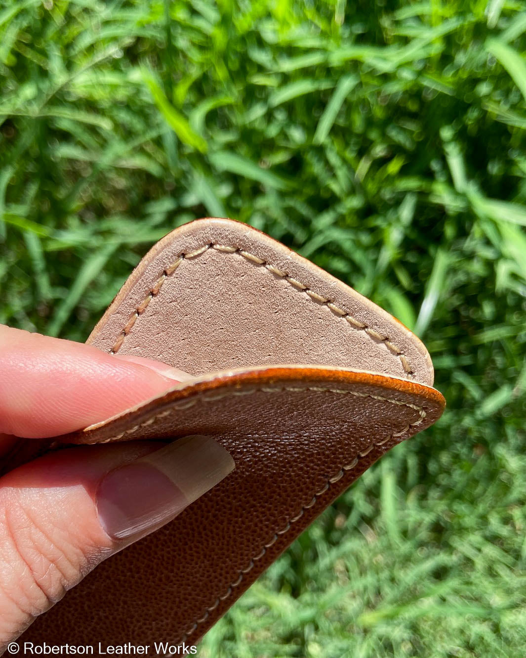 Schmedium Glazed Whiskey Elephant Leather Knife Slip, Cream Stitching