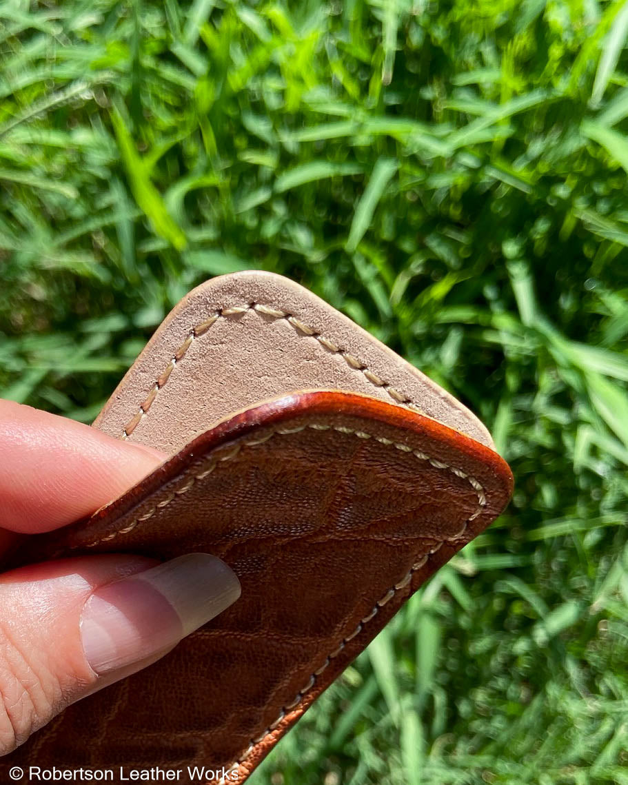 Schmedium Antique Peat Elephant Leather Knife Slip, Cream Stitching