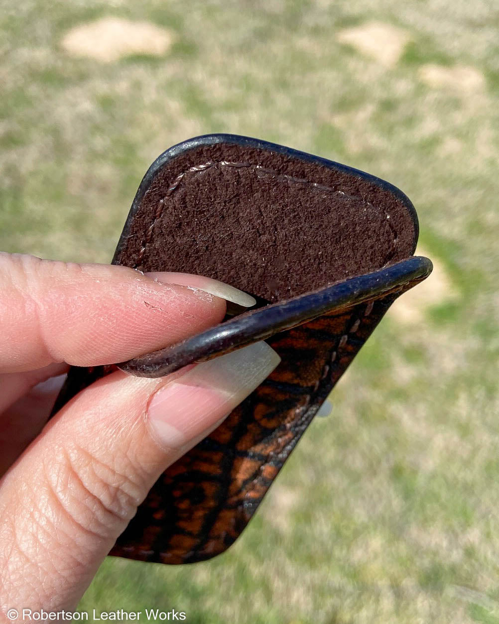 Micro Cognac Safari Elephant Leather Knife Slip, Brown Stitching
