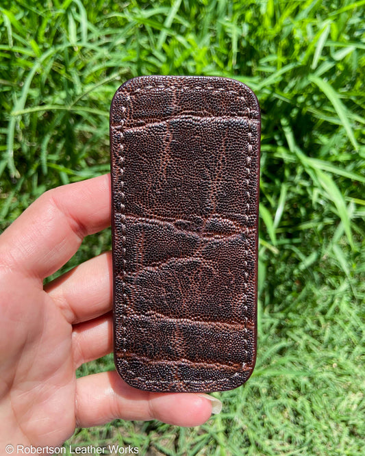 Small Chocolate Elephant Leather Knife Slip, Brown Stitching