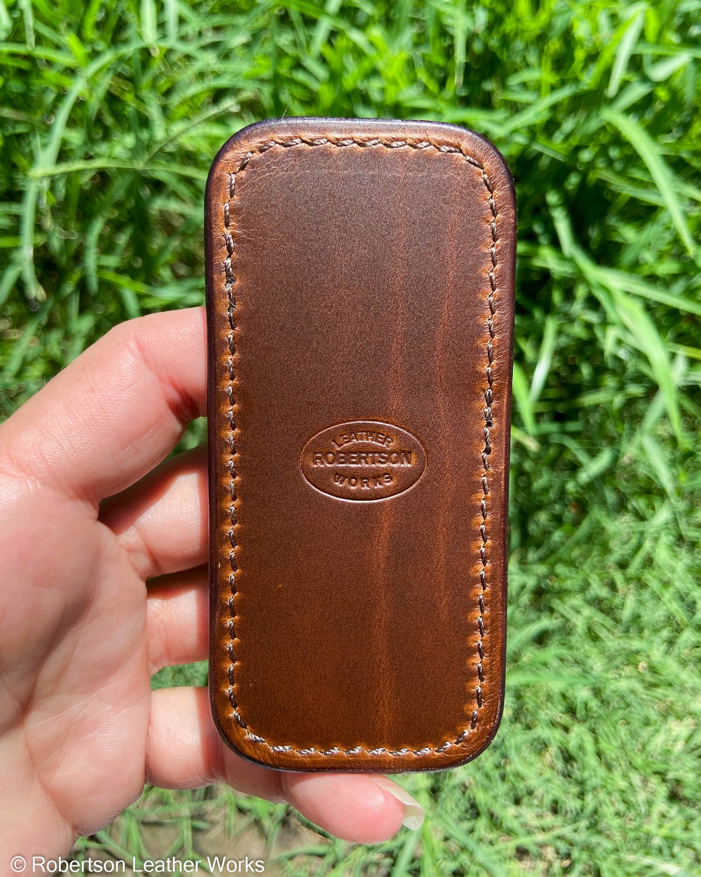 Small Chocolate Elephant Leather Knife Slip, Brown Stitching