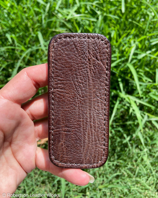 Small Rustic Brown Shark Leather Knife Slip, Brown Stitching
