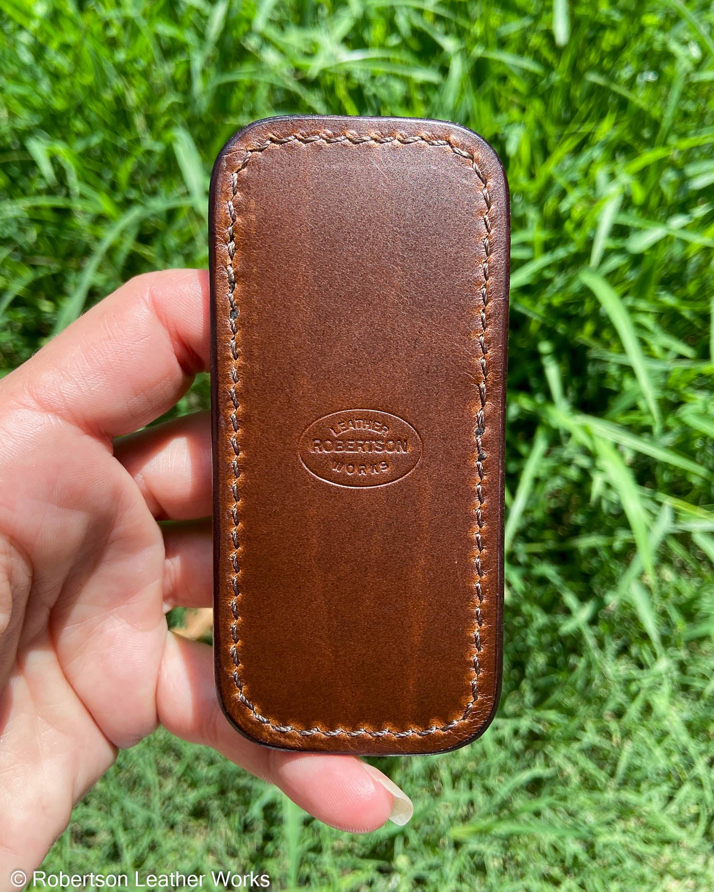Small Rustic Brown Shark Leather Knife Slip, Brown Stitching