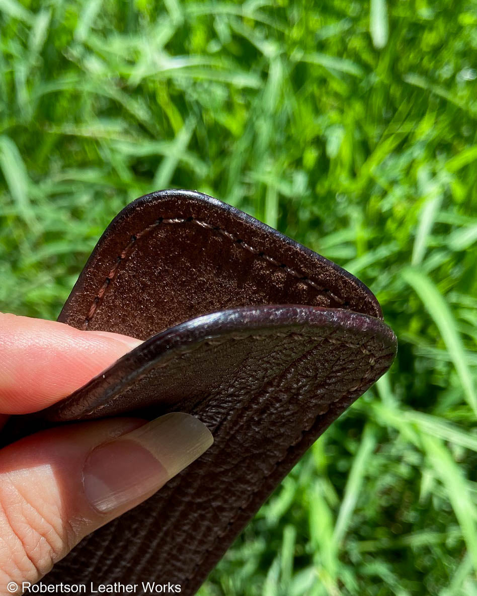 Small Rustic Brown Shark Leather Knife Slip, Brown Stitching
