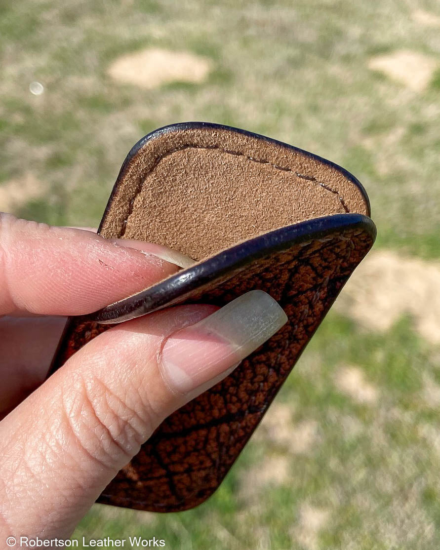 Micro Cognac Safari Cape Buffalo Leather Knife Slip, Brown Stitching