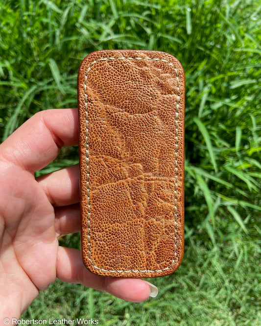 Small Glazed Whiskey Elephant Leather Knife Slip, Cream Stitching