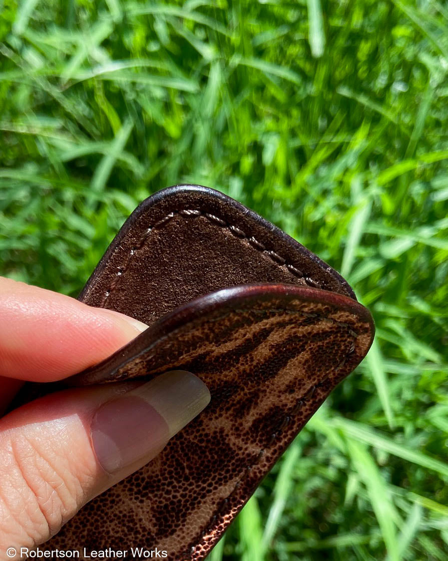 Small Vintage Peat Elephant Leather Knife Slip, Brown Stitching
