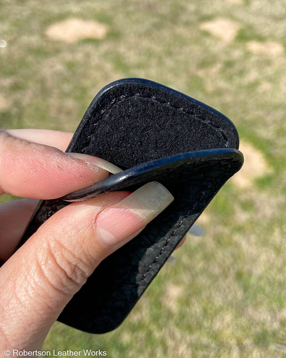 Micro Black Hippo Leather Knife Slip, Black Stitching