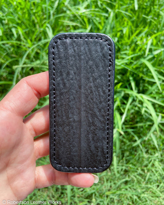 Small Black Shark Leather Knife Slip, Black Stitching 2