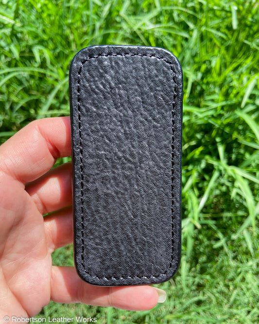Small Black Shark Leather Knife Slip, Black Stitching 1