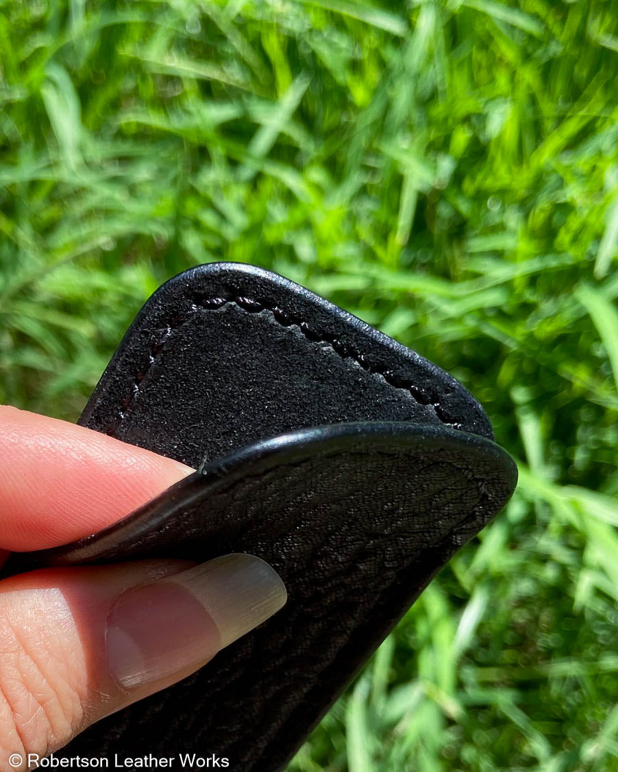 Small Black Shark Leather Knife Slip, Black Stitching 1