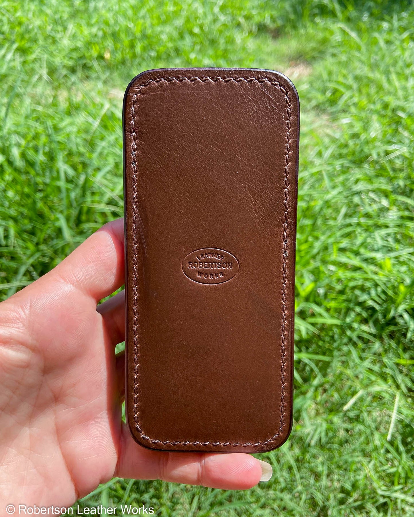 Large Tan Snake Head Fish Leather Knife Slip, Brown Stitching