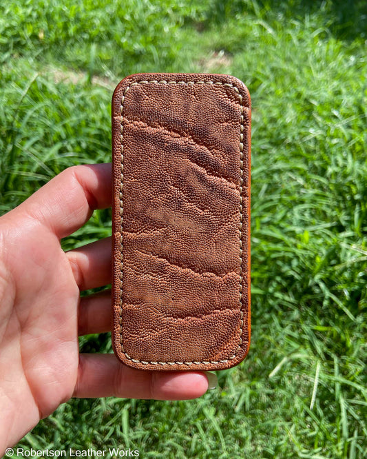 Medium Antique Peat Elephant Leather Knife Slip, Cream Stitching