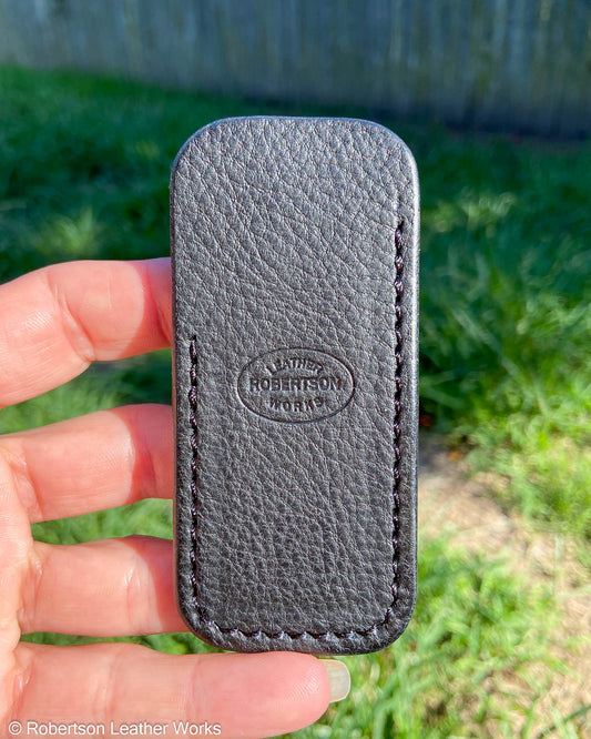 Micro Black Minerva Box Leather Knife Slip, Black Stitching