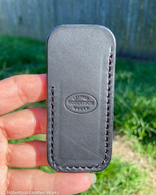 Micro Black Smooth Minerva Leather Knife Slip, Black Stitching