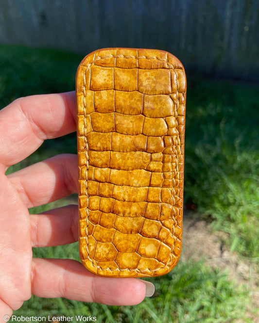 Micro H.D. Yellow Alligator Leather Knife Slip, Goldenrod Stitching