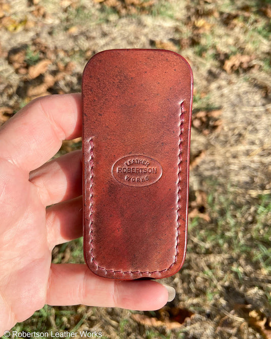 Micro Marbled Bourbon Horween Shell Leather Knife Slip, Burgundy Stitching