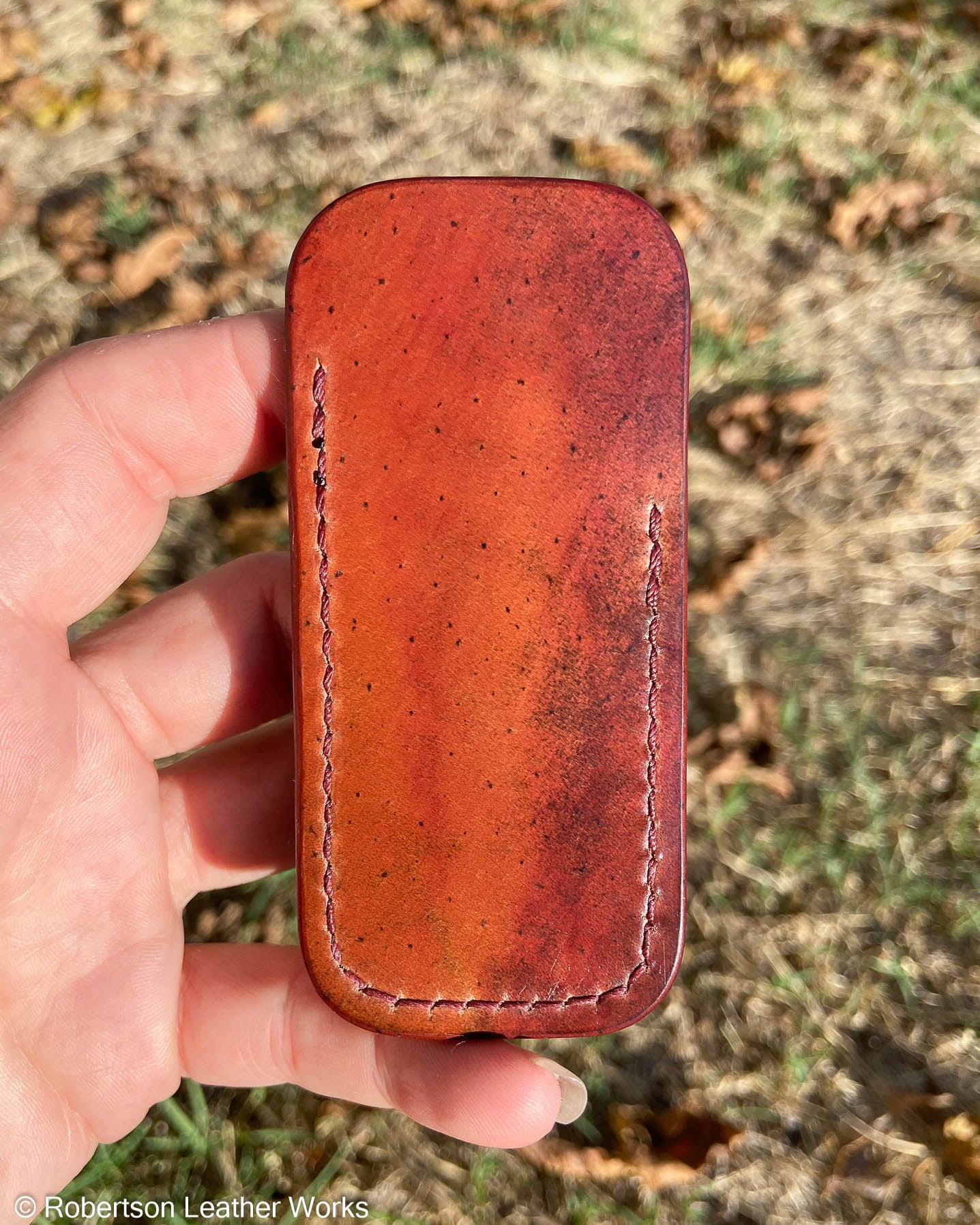 Micro Marbled Bourbon Horween Shell Leather Knife Slip, Burgundy Stitching