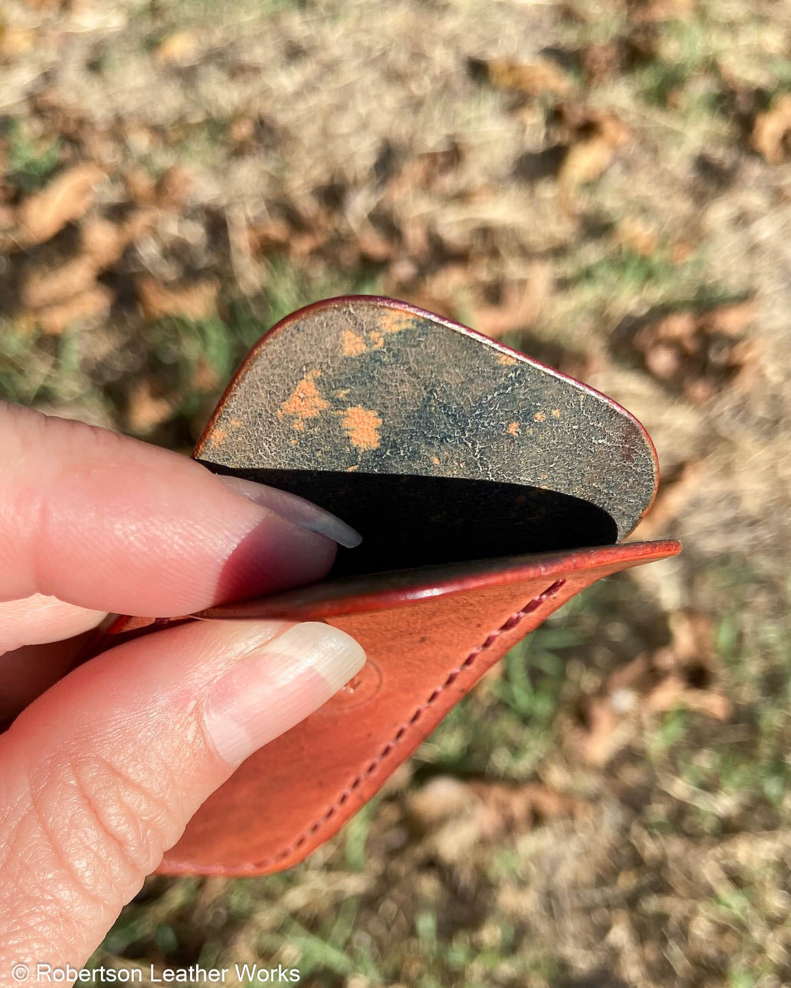Micro Marbled Bourbon Horween Shell Leather Knife Slip, Burgundy Stitching