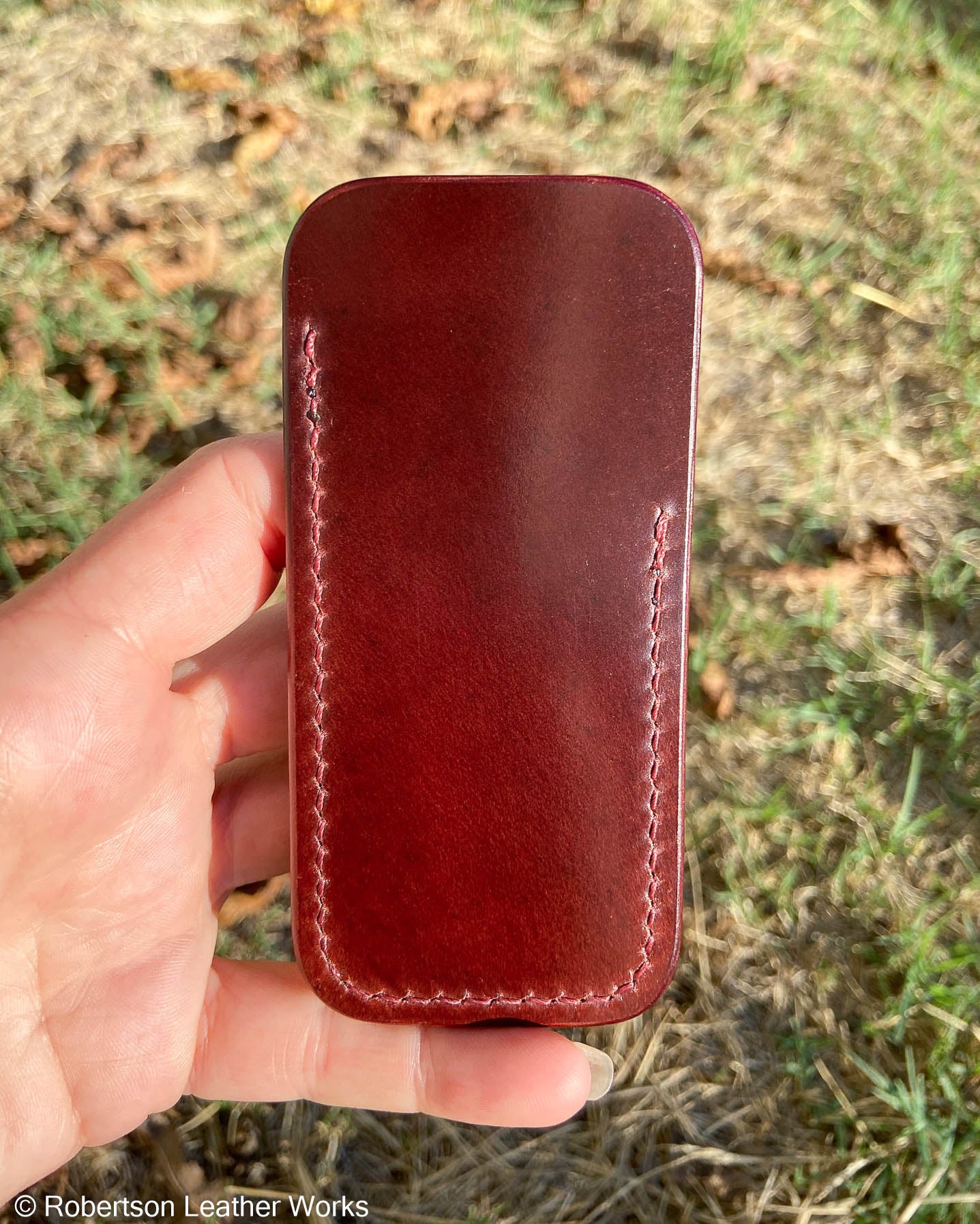 Schmedium Burgundy Shell Leather Knife Slip, Burgundy Stitching