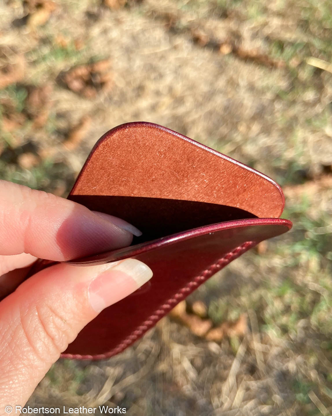 Schmedium Burgundy Shell Leather Knife Slip, Burgundy Stitching