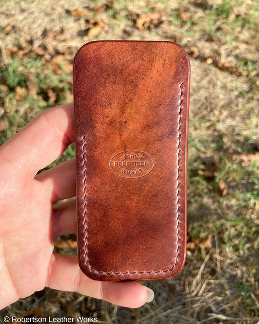 Schmedium Marbled Bourbon Shell Leather Knife Slip, Burgundy Stitching