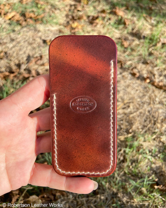 Schmedium Marbled Bourbon Shell Leather Knife Slip, Cream Stitching