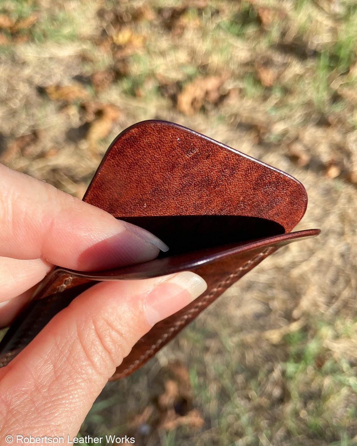 Schmedium H.D. Brown Shell Leather Knife Slip, Brown Stitching