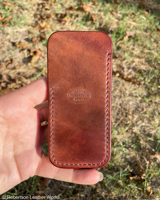 Medium Marbled Bourbon Shell Leather Knife Slip, Burgundy Stitching