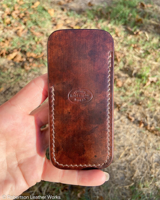 Medium H.D. Brown Shell Leather Knife Slip, Brown Stitching