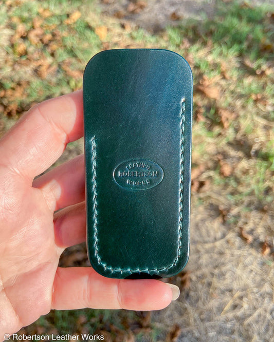 Micro Green Horween Shell Leather Knife Slip, Emerald Stitching
