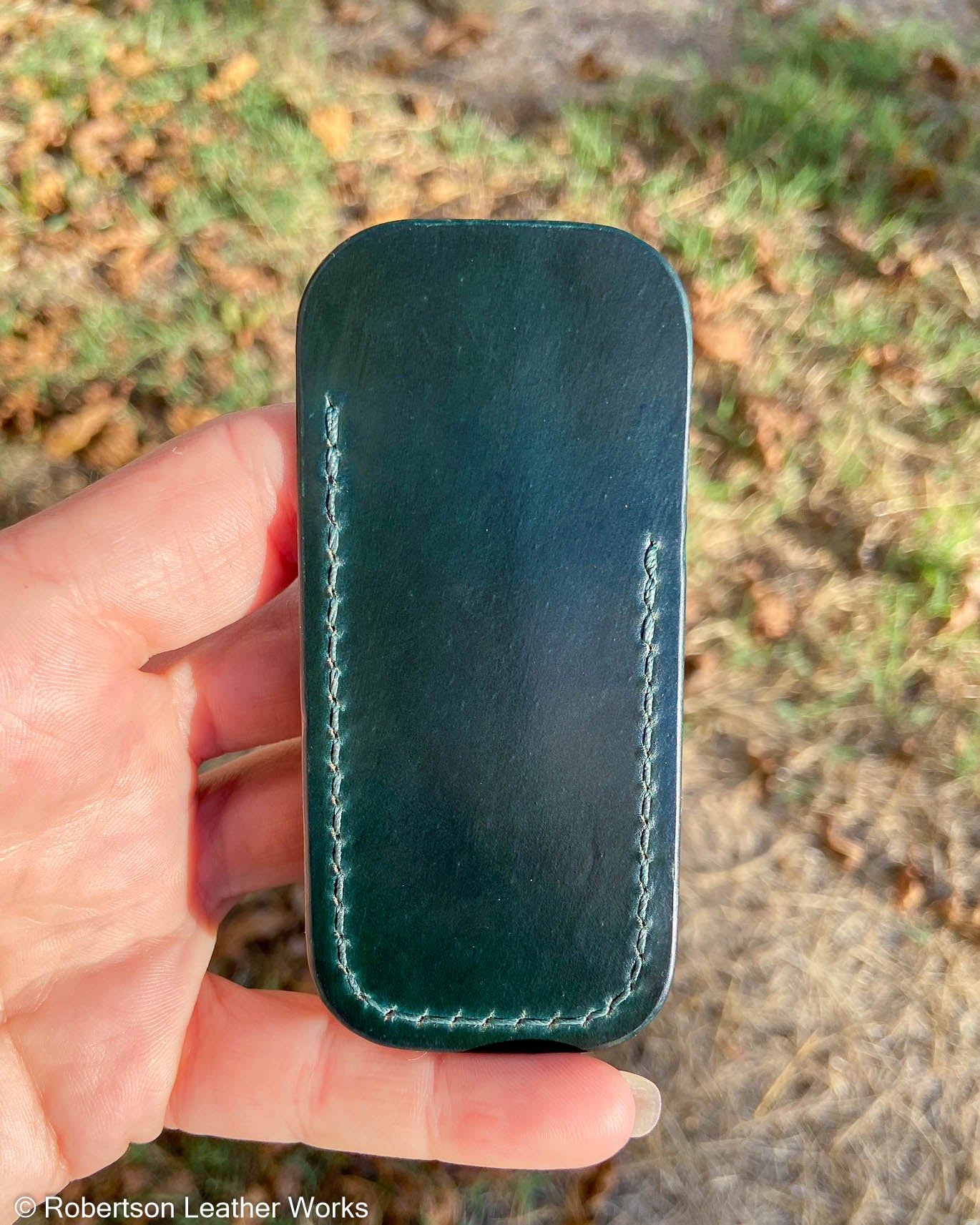 Micro Green Horween Shell Leather Knife Slip, Emerald Stitching