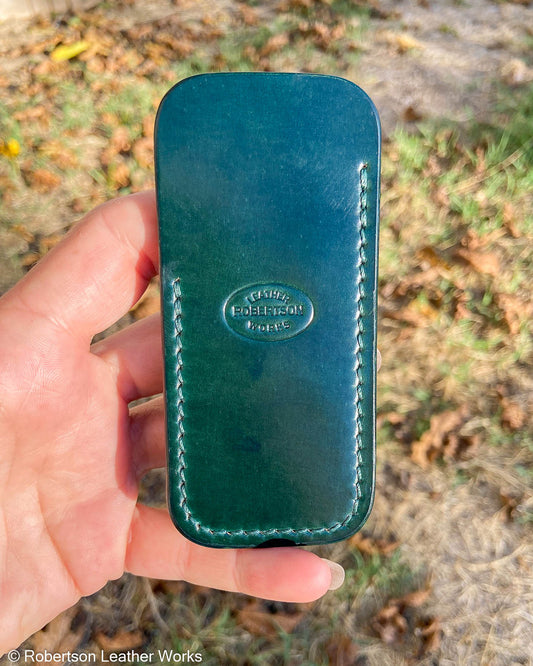 Small Green Shell Leather Knife Slip, Emerald Stitching