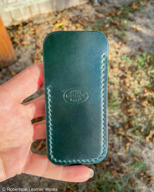 Schmedium Green Shell Leather Knife Slip, Emerald Stitching