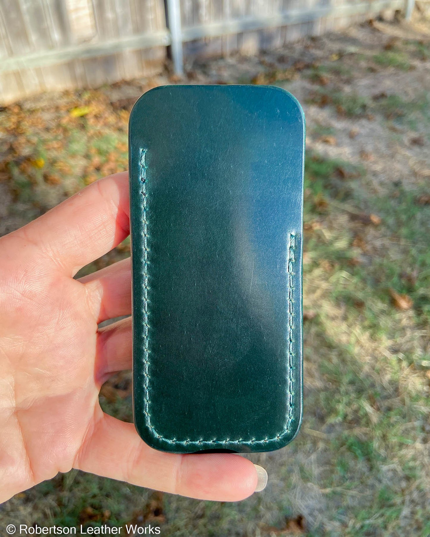 Schmedium Green Shell Leather Knife Slip, Emerald Stitching