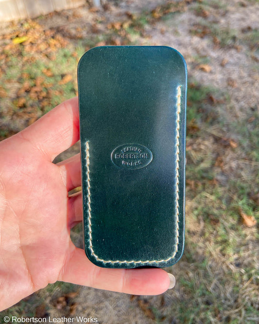 Schmedium Green Shell Leather Knife Slip, Cream Stitching