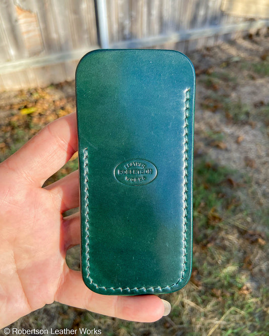 Medium Green Shell Leather Knife Slip, Emerald Stitching