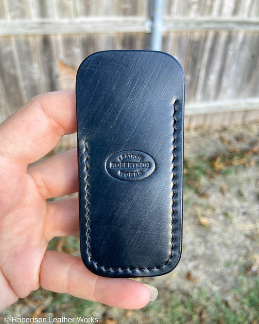 Micro Black Shinki Shell Leather Knife Slip, Black Stitching