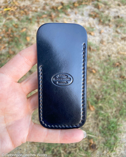 Small Black Shell Leather Knife Slip, Black Stitching