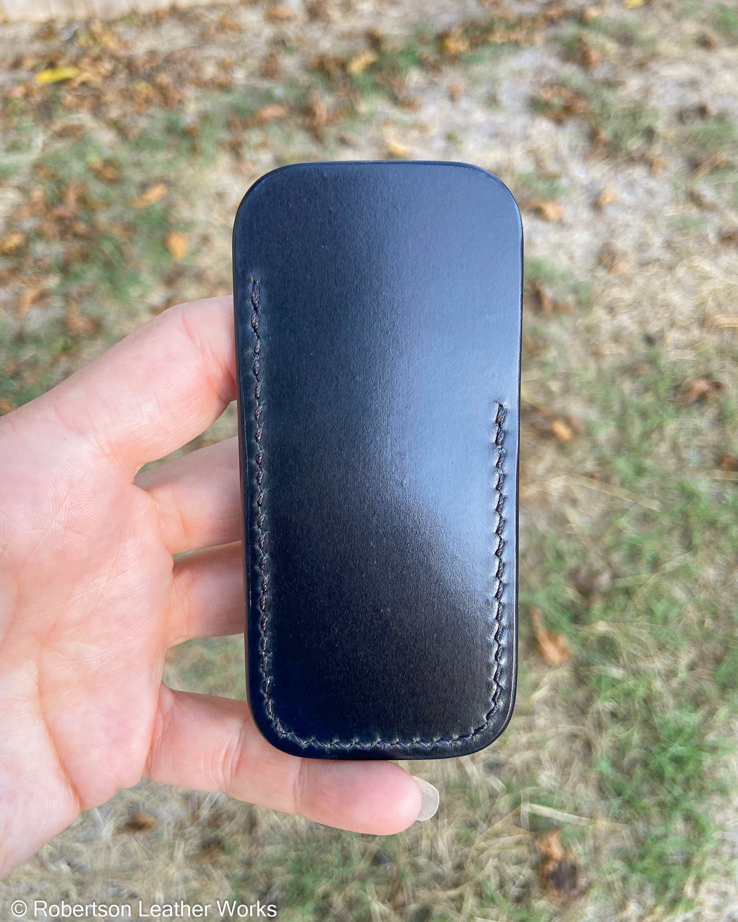 Small Black Shell Leather Knife Slip, Black Stitching