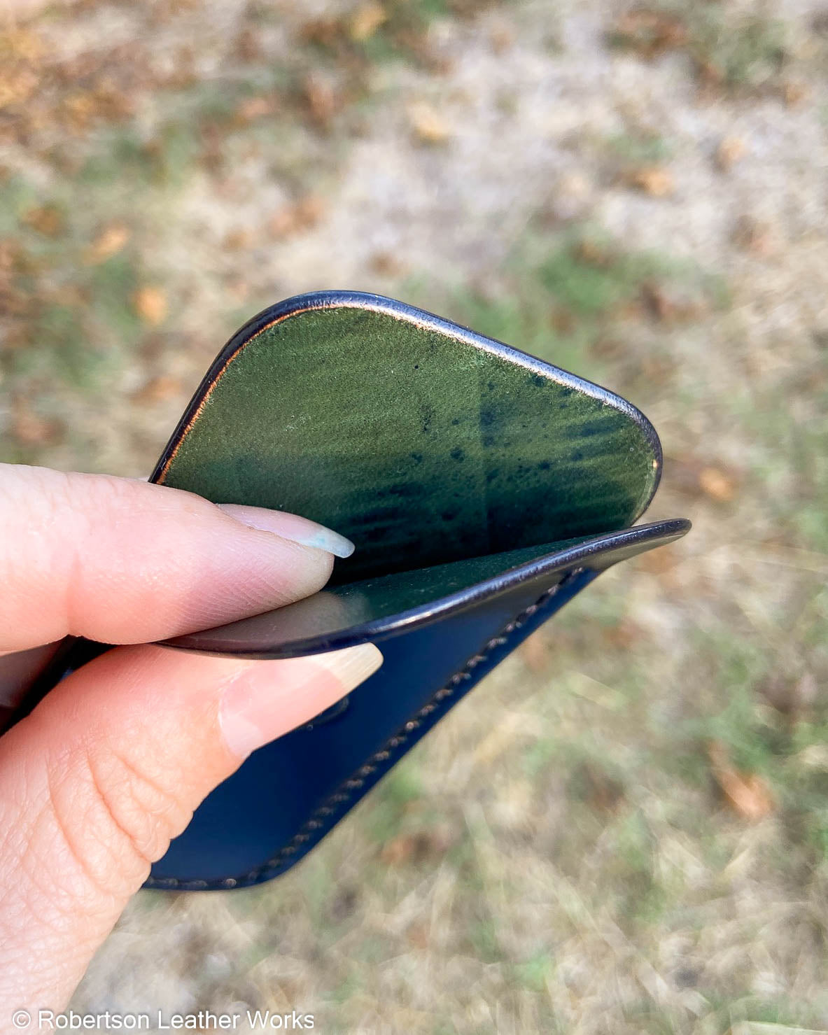 Small Black Shell Leather Knife Slip, Black Stitching