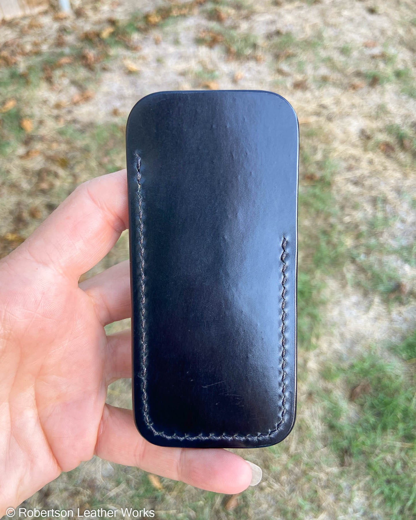Schmedium Black Shell Leather Knife Slip, Black Stitching