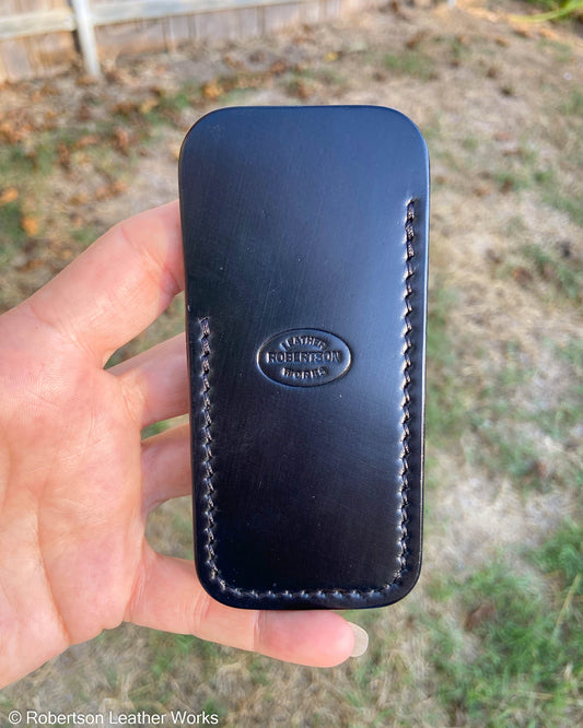 Schmedium Black Shinki Shell Leather Knife Slip, Black Stitching