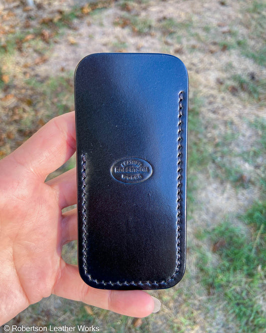 Medium Black Shell Leather Knife Slip, Black Stitching