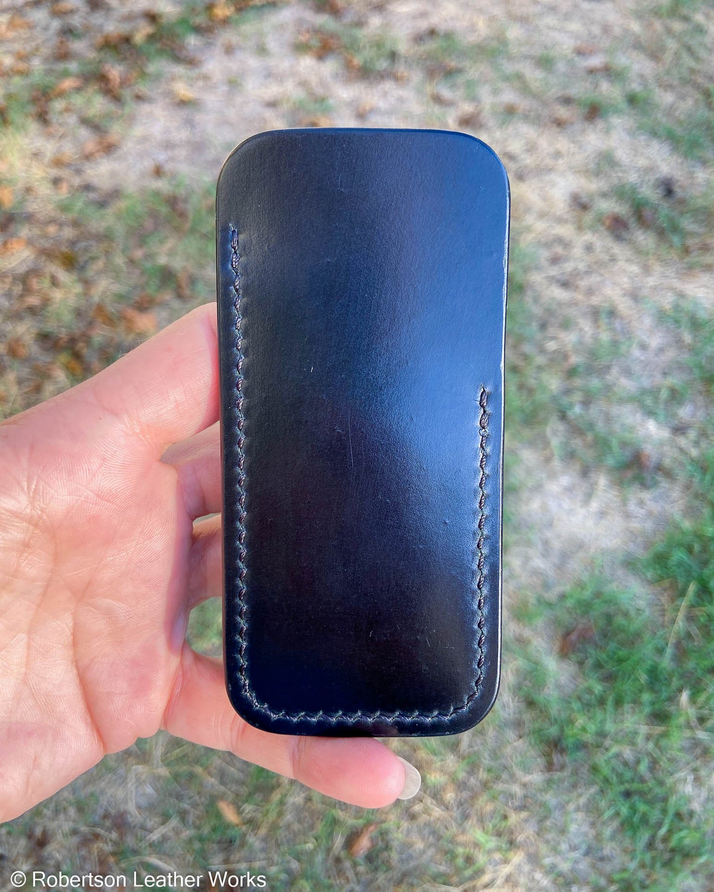 Medium Black Shell Leather Knife Slip, Black Stitching