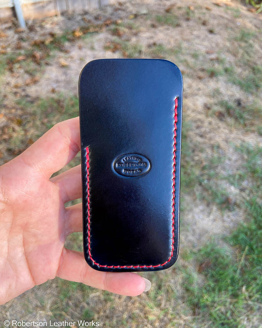 Medium Black Shell Leather Knife Slip, Red Stitching