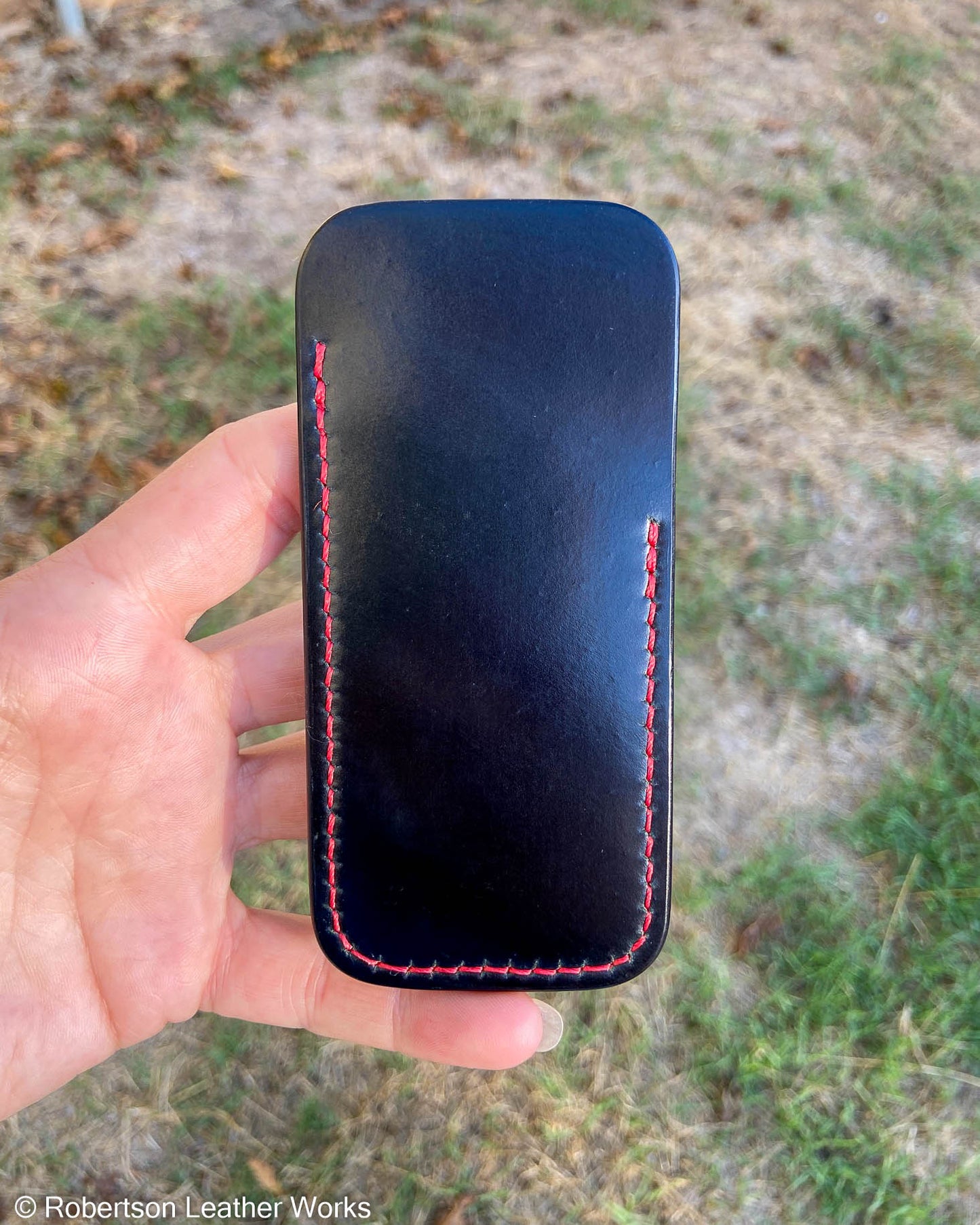 Medium Black Shell Leather Knife Slip, Red Stitching